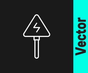 White line High voltage sign icon isolated on black background. Danger symbol. Arrow in triangle. Warning icon. Vector