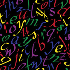 Obraz premium Seamless pattern made of colorful hand written letters on black background.