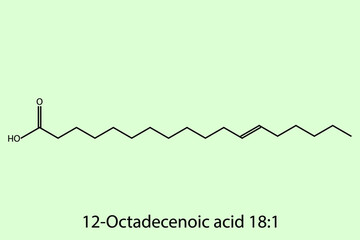 12-Octadecenoic - Omega 6 biomolecule molecular formula. Skeletal molecule structure vector eps10.