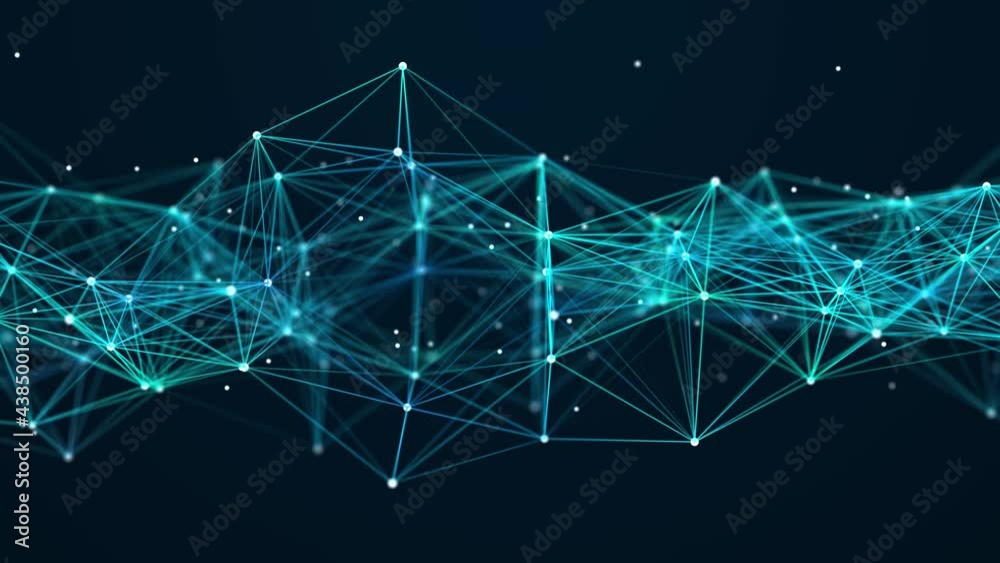 Leinwandbilder Abstract network of glowing moving dots and lines. Network or digital connection. Technology background. 3d rendering. 4K. Seamless loop.