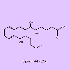 Lipoxin A4 - Lipoxin biomolecule molecular formula. Skeletal molecule structure vector eps10.
