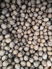 Full frame background of walnuts, directly above