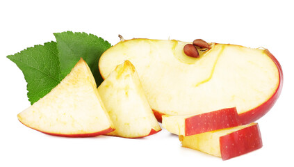 Red apple slices isolated on the white background