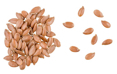 Flax seeds isolated on a white background, top view