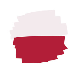 Flag Of Poland. Eastern european. Stylized icons. Brush texture. White and red national symbol. Flat cartoon