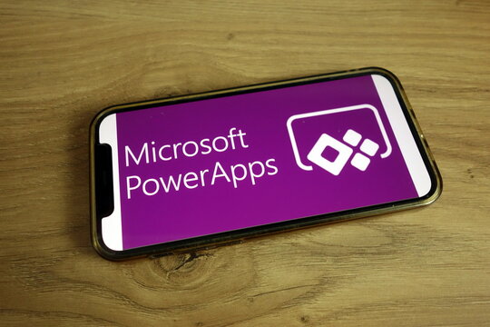 KONSKIE, POLAND - June 9, 2021: Microsoft PowerApps logo on mobile phone