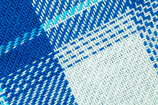Blue fabric texture and pattern background, cotton checkred textile cloth close-up photo with high resolution