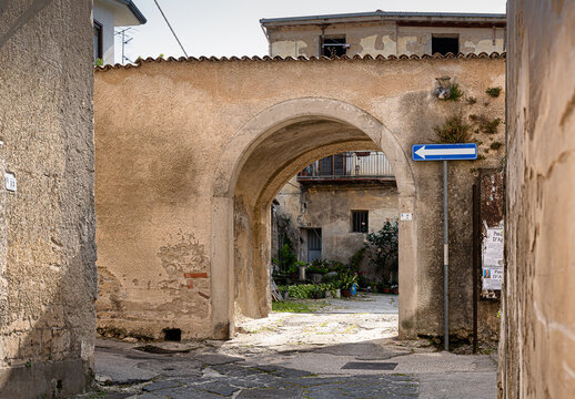 Airola, a small town in the Sannio area in the province of Benevento. Views of the alleys and houses of the historic center.
