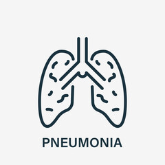 Pneumonia Lungs Line Icon. Inflammatory Condition of Lungs. Human Internal Organ Linear Icon. Pneumonia, Asthma, Viral Disease concept. Editable stroke. Vector illustration