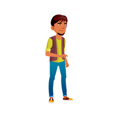 Fototapeta premium boy teenager smiling and show with finger cartoon vector. boy teenager smiling and show with finger character. isolated flat cartoon illustration