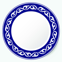 Round Frame, workpiece for your design. Ornamental elements and motifs of Kazakh, Kyrgyz, Uzbek, national Asian decor for plate, textile and print design. Circle frame. Vector. 