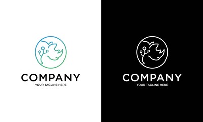 Rhino Technology logo designs. Make a rhino and data cable connections.