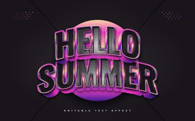 Hello Summer Text in Black and Purple with Curved and Embossed Effect. Editable Text Style Effect