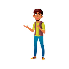 happy positive emotion boy speaking cartoon vector. happy positive emotion boy speaking character. isolated flat cartoon illustration