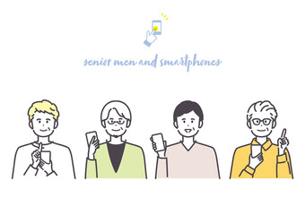 スマートフォンを使うシニア男性のアイコンイラスト