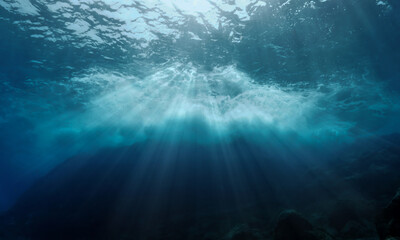 Underwater rays of light and waves