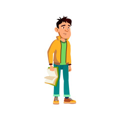 tired boy student with educational book cartoon vector. tired boy student with educational book character. isolated flat cartoon illustration