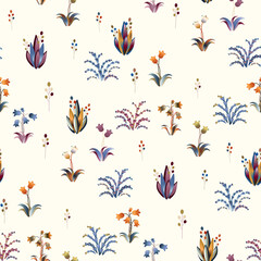 Flowers and plants a seamless pattern on a light background