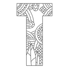 Alphabet coloring page. Capital letter. Vector illustration.