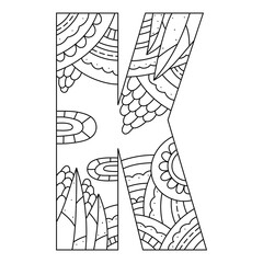 Alphabet coloring page. Capital letter. Vector illustration.
