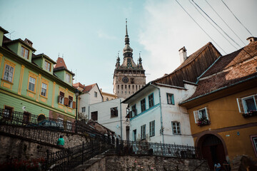Obraz premium Sighisoara a famous medieval town in Transylvania, AUGUST 28, 2018 in SIGHISOARA, ROMANIA