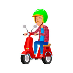 smiling boy teen riding scooter cartoon vector. smiling boy teen riding scooter character. isolated flat cartoon illustration