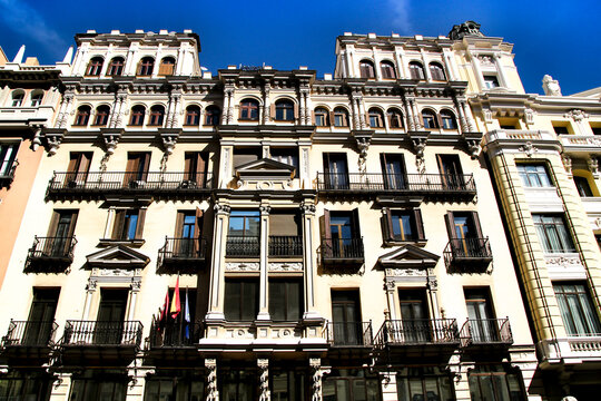 Old colorful and vintage facades in Madrid