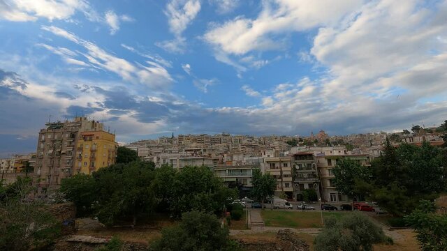 Rare view of Thessaloniki city, Greece. Timelapse