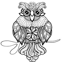 Bird illustration owls adult coloring book page boho hippie animals