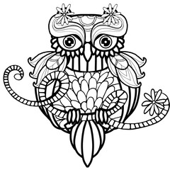 Bird illustration owls adult coloring book page boho hippie animals