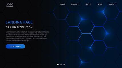 Landing page website template design. Hexagonal technology concept of web page design for website. Modern Interface. Landing web page. Vector illustration EPS10.