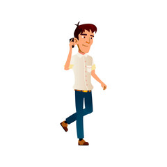 boy speaking with friend on smartphone cartoon vector. boy speaking with friend on smartphone character. isolated flat cartoon illustration