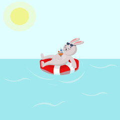 Rabbit on a ring for swimming. Vector illustration
