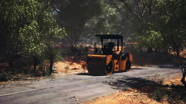 road roller tractor in the forest