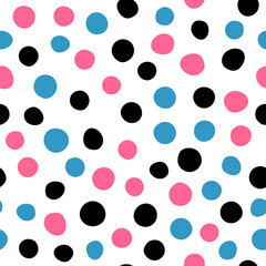 Simple seamless pattern. Randomly scattered colored round spots. Cute vector illustration.