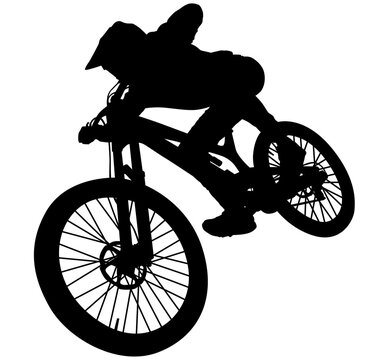 black silhouette mountain biker jumping clip art preview