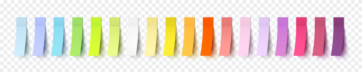Post note stickers isolated on transparent background. Vector colorful paper sticky tapes set with shadow template