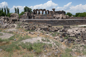 destroyed and historical Armenian architecture in the afternoon