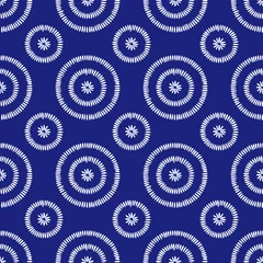 Fotobehang Blauw wit Naadloos blauw en wit Afrikaans patroon. Indigo shweshwe-print. Polka dot sieraad. Vector illustratie.