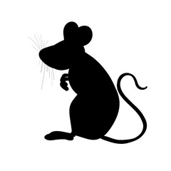 Black silhouette of a mouse. Rodent. Harvest mouse. Stock vector illustration isolated on a white background.