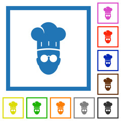 Chef with glasses flat framed icons