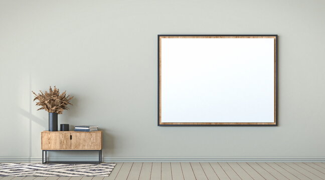 Mock up blank picture frame minimal interior 3D