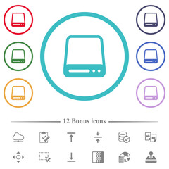 Hard disk drive flat color icons in circle shape outlines