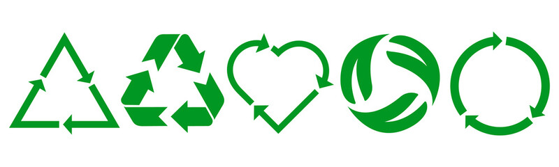 Obraz premium Recycling.Set recycle icons sign.Recycle logo or symbol.Vector green icons for packaging , recycling.ecology, eco friendly, environmental management symbols.
