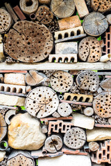Insect hotel made of bricks, stones and wood