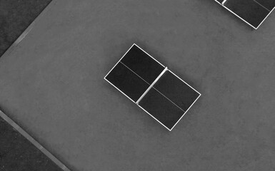 Black and white ping pong table from above