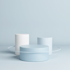 Mockup podium for product presentation, blue background, 3d render, 3d illustration.