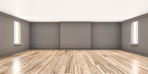modern classic white empty studio with wooden floor 3d render illustration