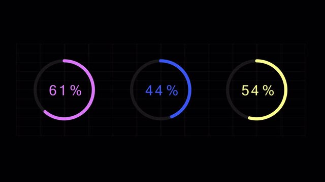animation of circle percentage charts with ALPHA channel. Elements for user interface (UI), or infographics. Diagram template and graph corporate and business presentation. transparent background
