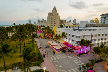 Naklejka premium Aerial drone image of Miami Beach Carlyle Hotel